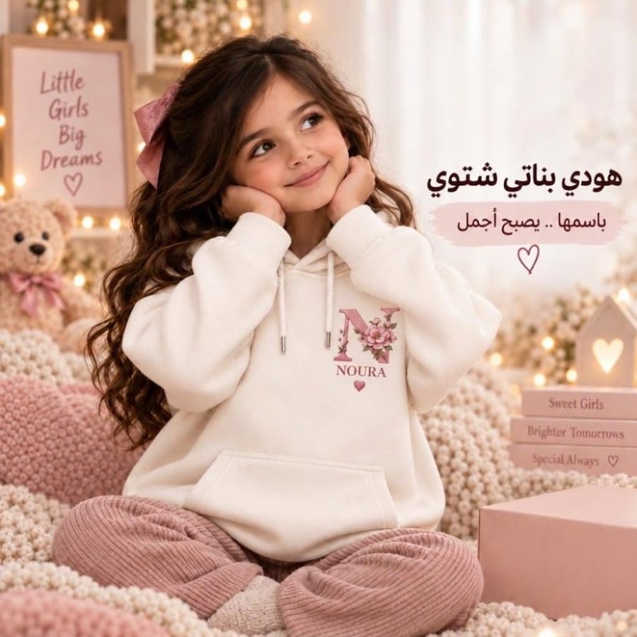 هودي بناتي شتوي بالاسم وحرف