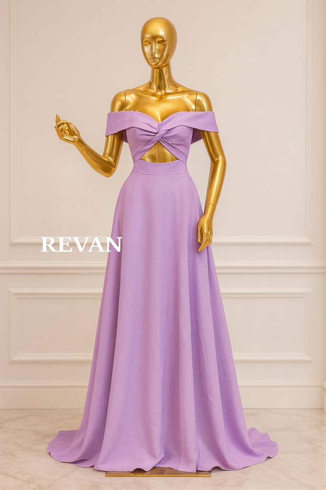 A luxurious off-the-shoulder evening dress from Rivan