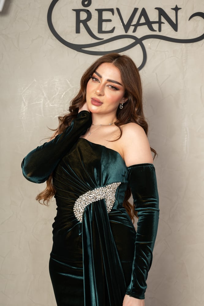فستان قطيفه ريڨان كريستال بديل جانبي