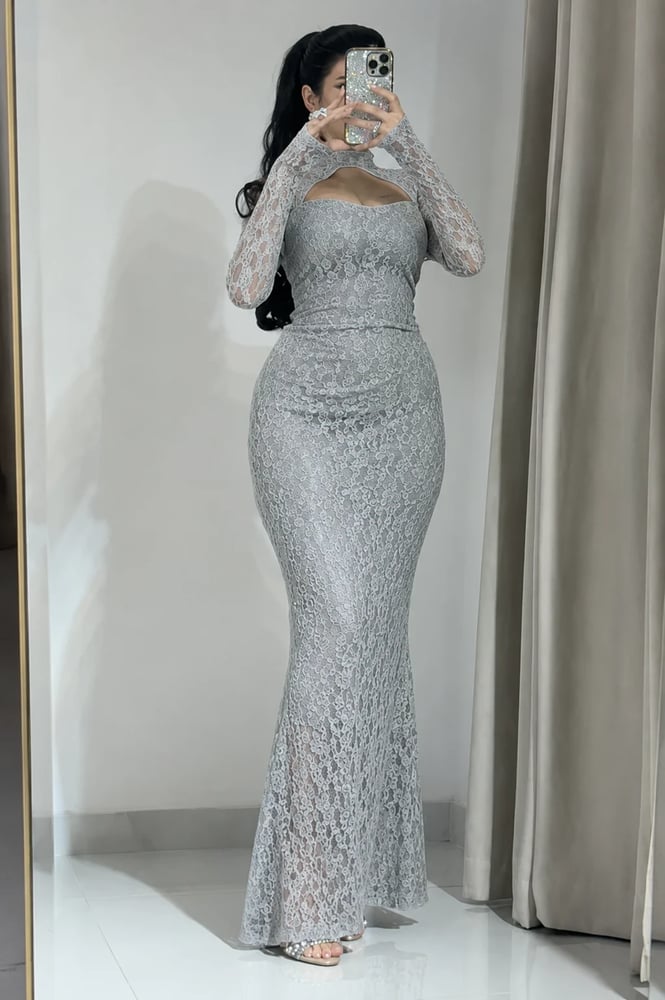 A long, feminine mermaid-style Eid dress from Rivan