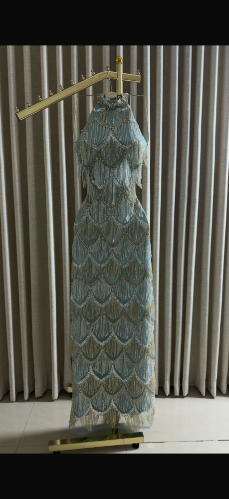 سهرة طويل بلون تيفاني (سماوي فاتح)