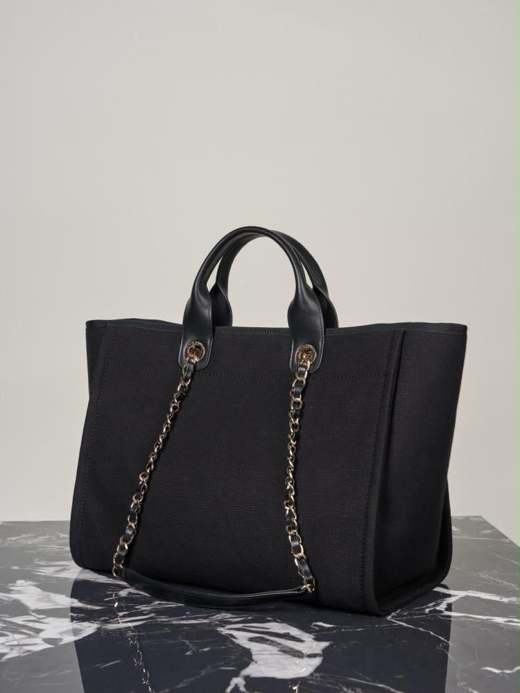 شانيل توت باق black Chanel Deauville canvas tote