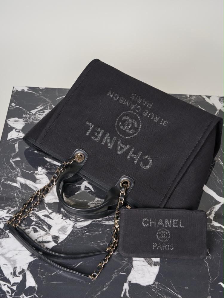 شانيل توت باق black Chanel Deauville canvas tote