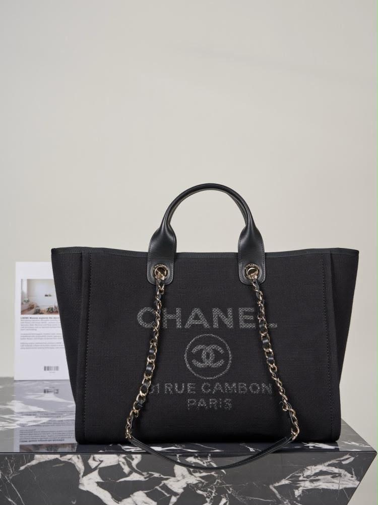 شانيل توت باق black Chanel Deauville canvas tote