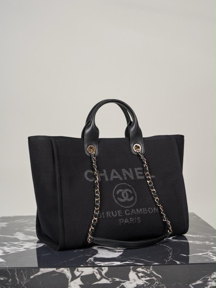 شانيل توت باق black Chanel Deauville canvas tote