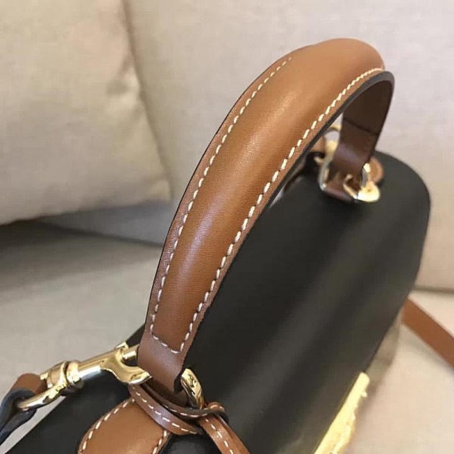 Gucci Beige Black GG Supreme Canvas and Leather Small Padlock Top Handle مقاس سمول
