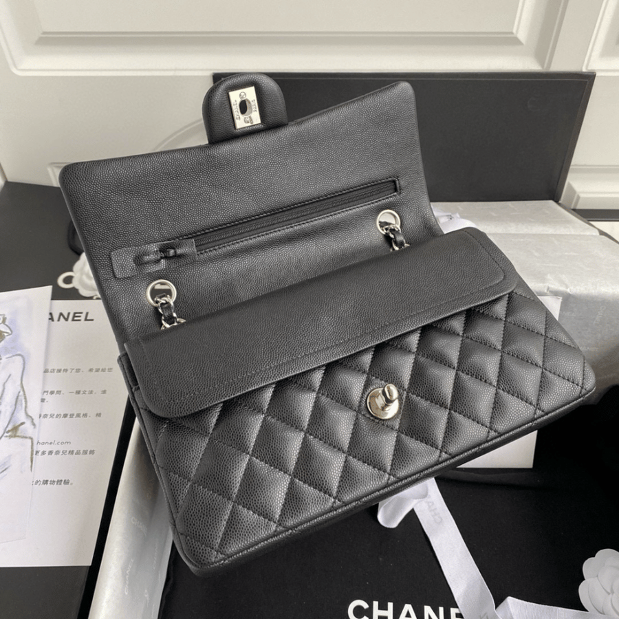 Chanel Classic Medium Leather (Caviar) Hardware Silver Size 25.5cm