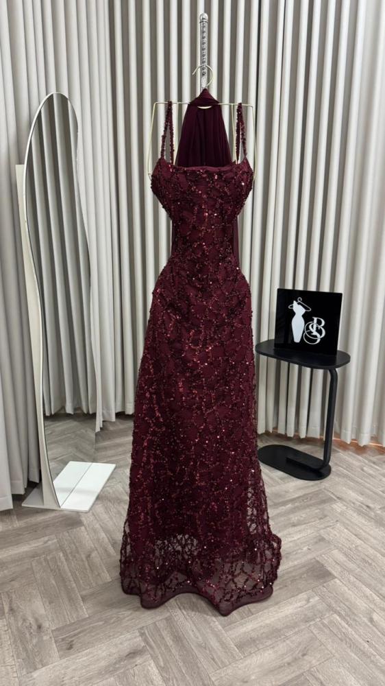 فستان سهره فخم عنابي