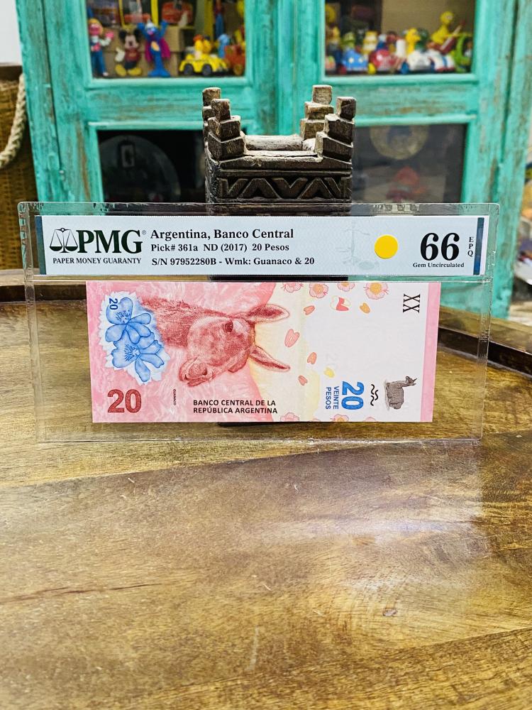 عملة الإرجنتين فئة ٢٠ بيزو تقييم ٦٦ من شركة (PMG)