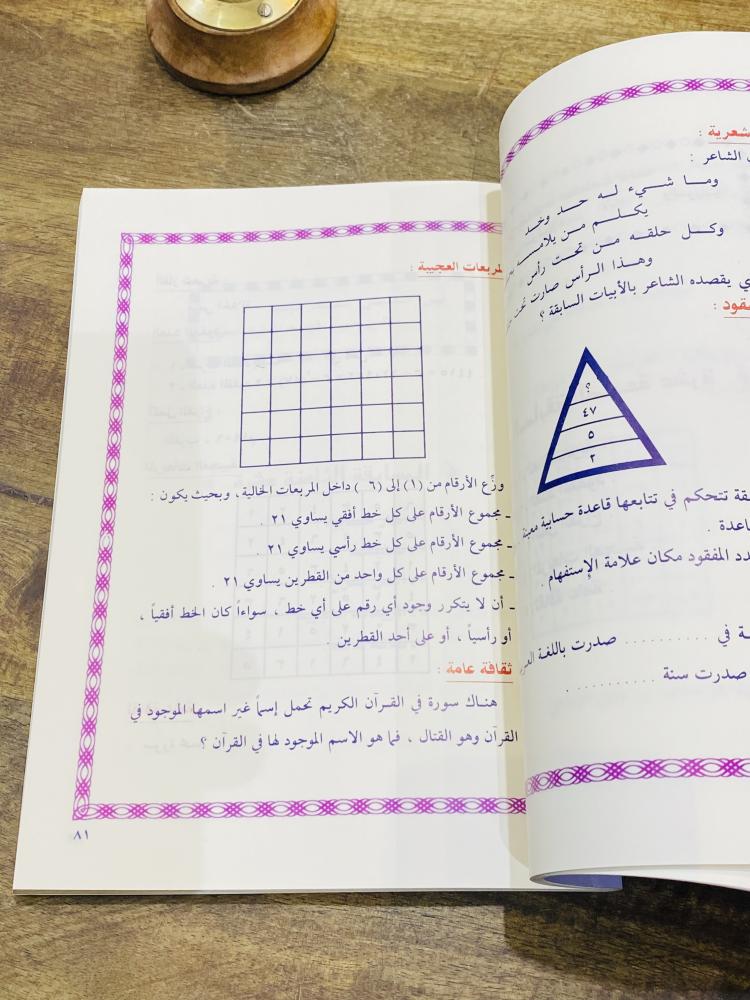 من البنود المميزة؛ كتاب بعنوان مسابقات للأذكياء طبع عام ١٤١١هـ ١٩٩٠م
