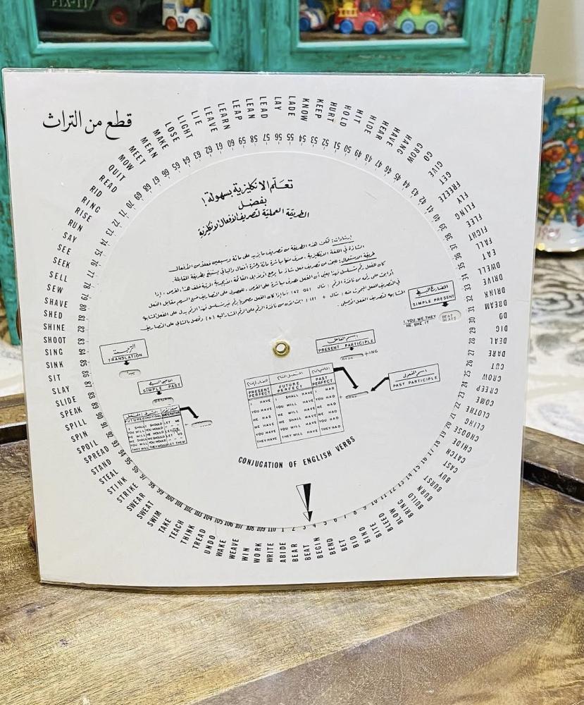 من النوادر؛ أداة تعليمية لتصريف الأفعال باللغة الانجليزية؛ القطعة الدائرية في الوسط تدور حسب الحاجة؛ صناعة تايوان