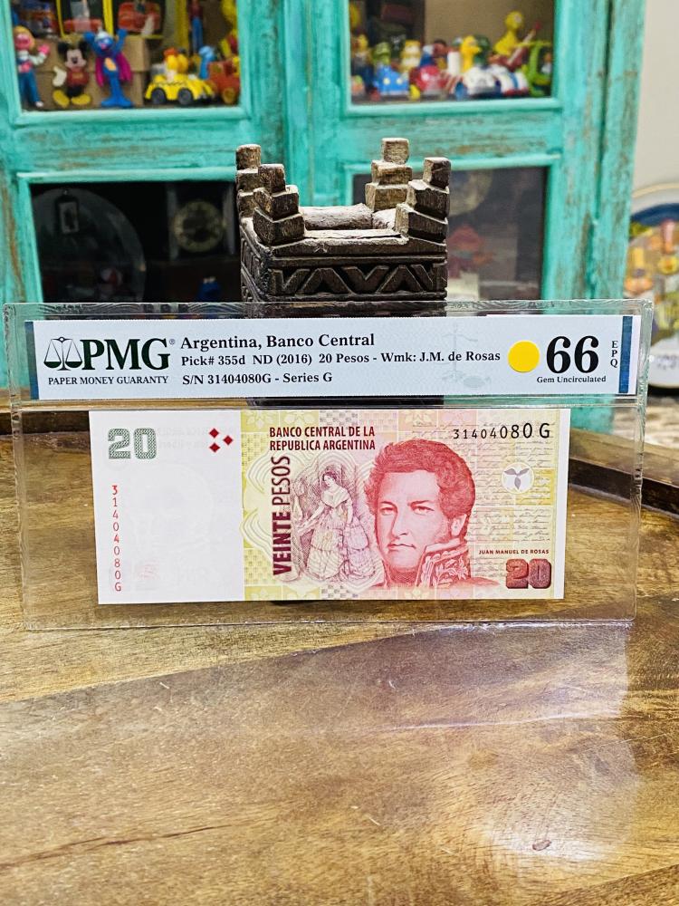 عملة الإرجنتين فئة ٢٠ بيزو تقييم ٦٦ من شركة (PMG)