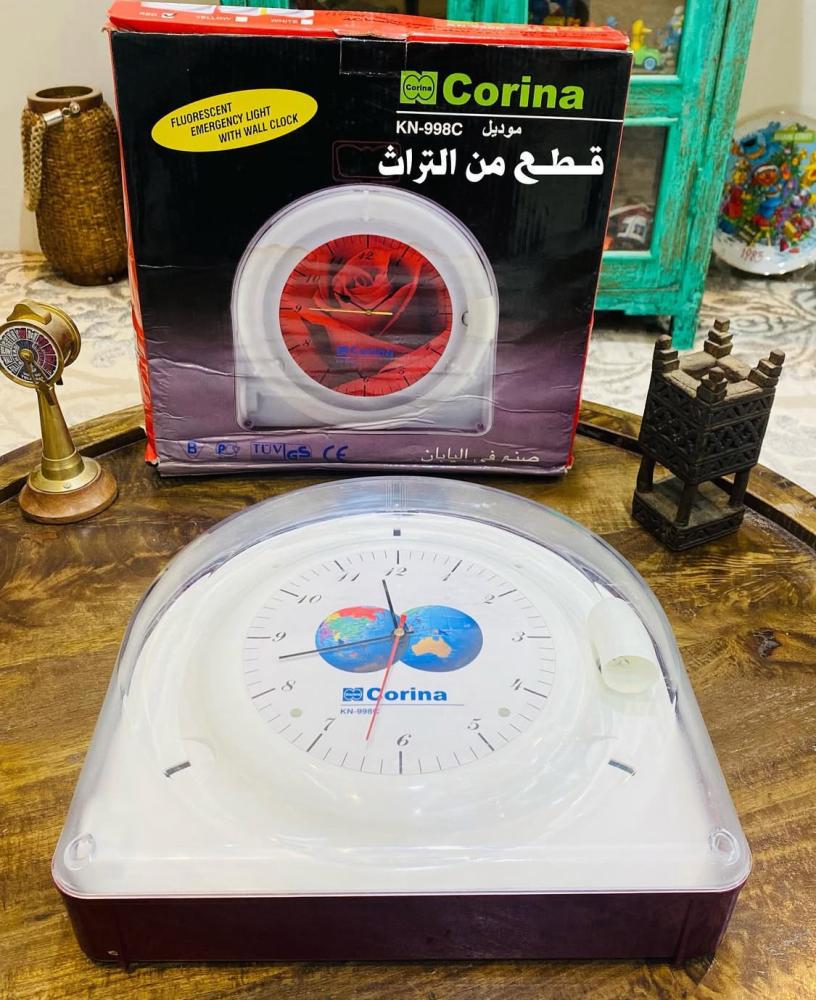 Among the rare items; a clock from the advertising of Corina company for electrical tools; large size, operates on 220-volt electricity; stored in a carton; made in Japan