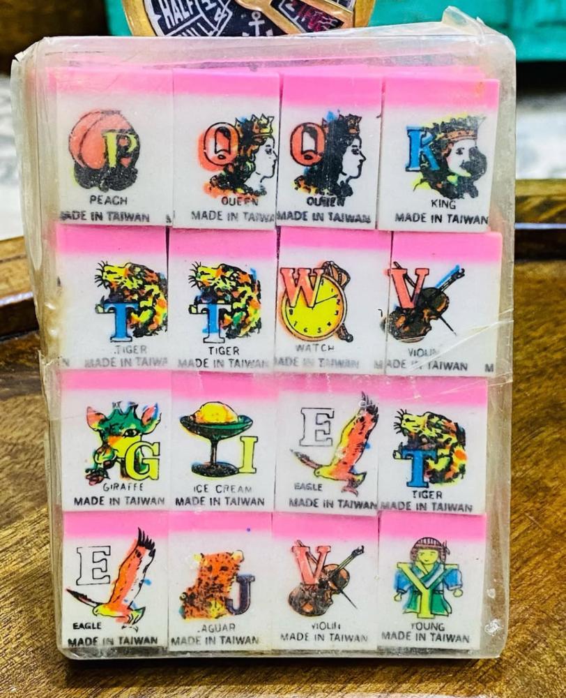 Among the rare items; a box of beautiful and old spaces that were famous in the early eighties containing 48 spaces with very beautiful drawings (three colors available) made in Taiwan; the price is for the full box.