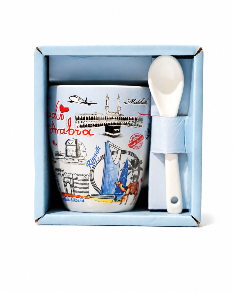 Saudi Arabia Landmarks Ceramic Mug and Spoon Set | Saudi Souvenir