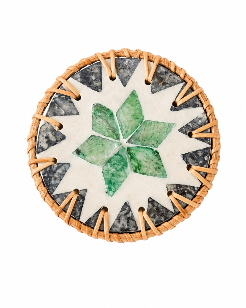 Round Bamboo & Seashell Coaster – 10 cm | Saudi Souvenir