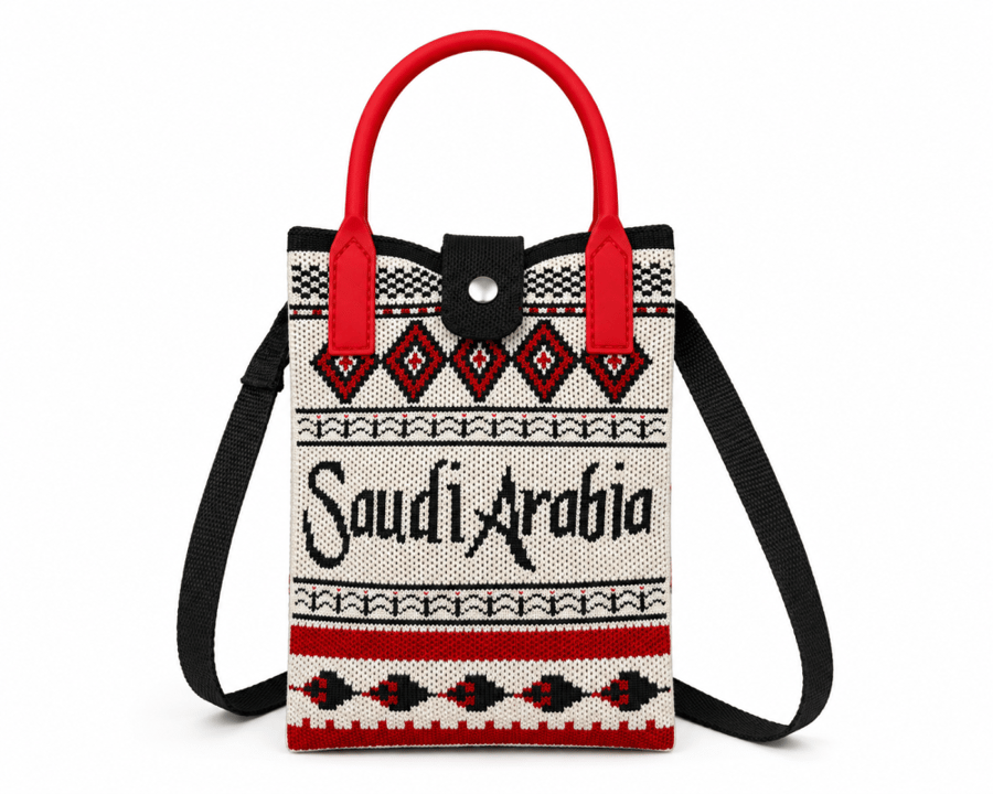 Classic Sadu Handmade Woven Phone Crossbody Bag  (Red Handle)  | Saudi Souvenir