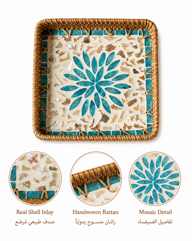 Square Shell Mosaic Serving Tray | Saudi Souvenir