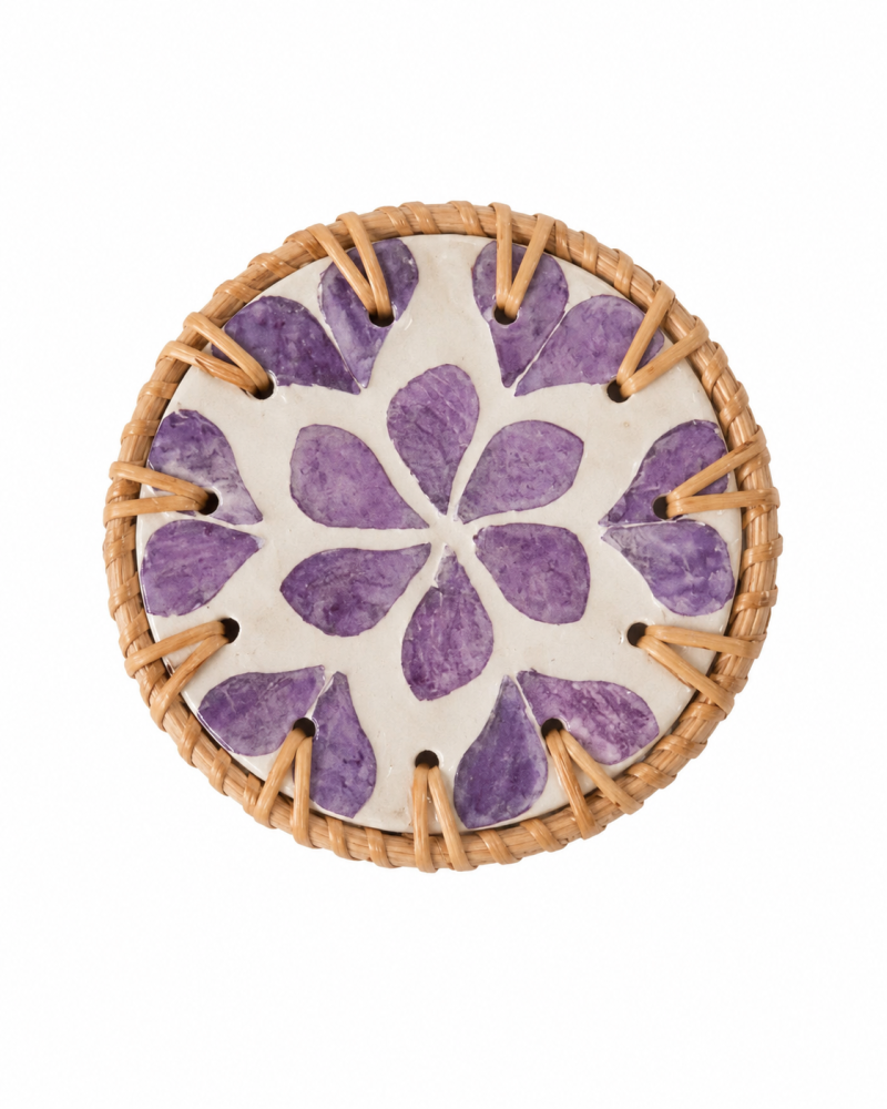 Round Bamboo & Seashell Coaster – 10 cm | Saudi Souvenir