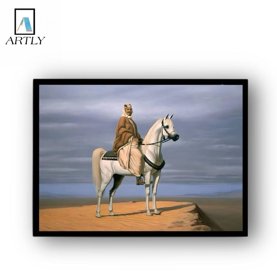 لوحة الملك عبدالعزيز على ظهر خيل