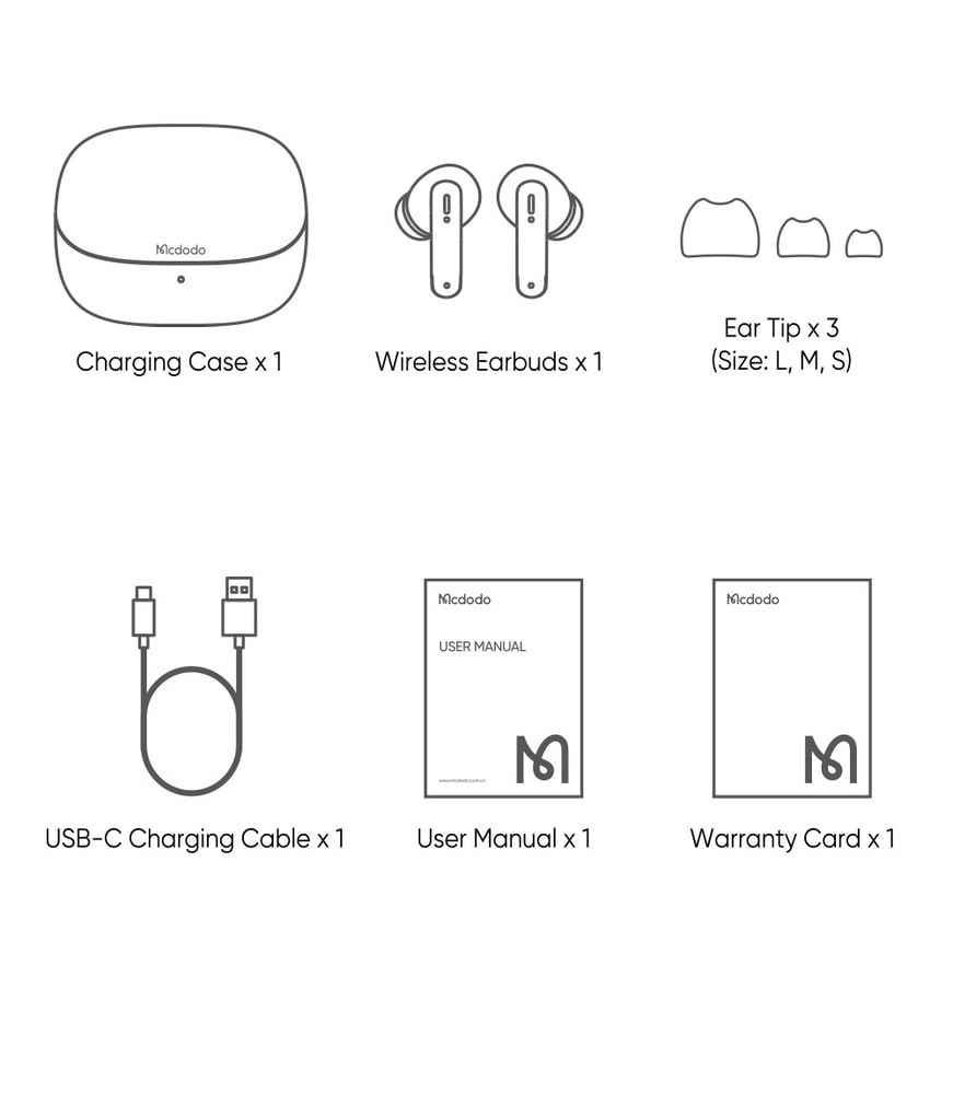 سماعات أذن لاسلكية حقيقية ماكدودو HP-0040 TWS | صوت غامر، بلوتوث 5.3، تصميم مريح ووقت استعداد حتى 21 ساعة
