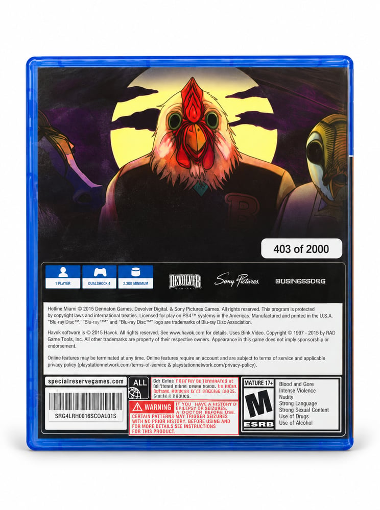 Hotline Miami – PS4 – Numbered 184, 187 & 403 of 2000 – New & Factory Sealed