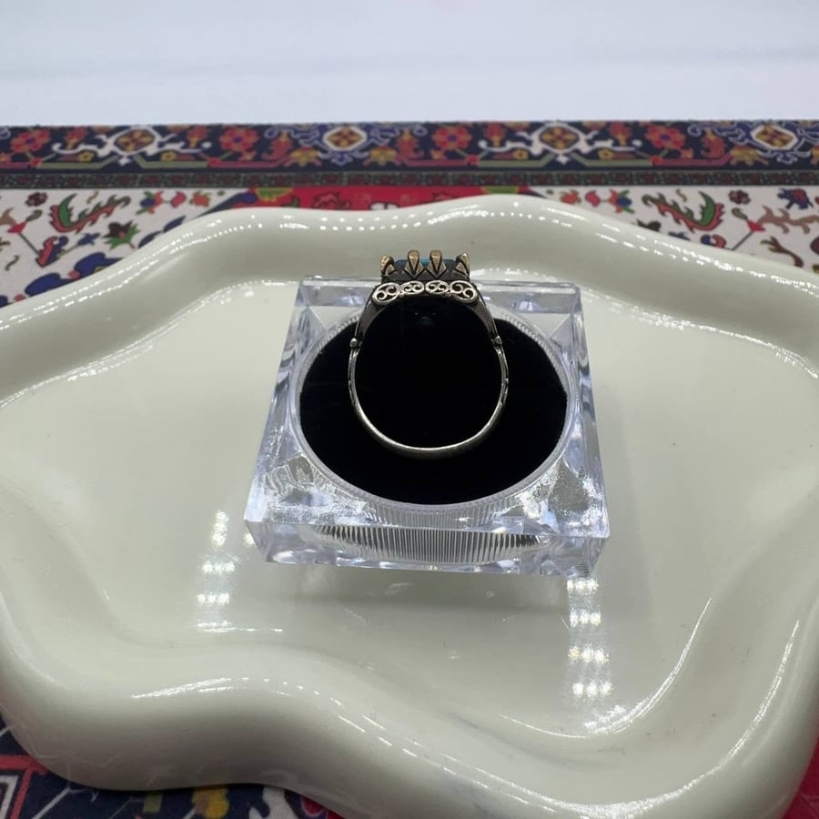 خاتم فضة رجالي - حجر أكوامارين طبيعي (Aquamarine) - صياغة تركية ملكية