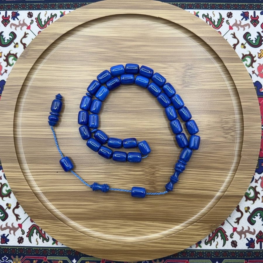 Blue musk rosary – 33 beads – barrel story – matching pendant with Tamleeka