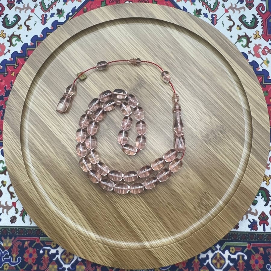 سبحة فاتوران وردي فاتح شفاف – خراطة أوسطا تركي – 33 خرزة