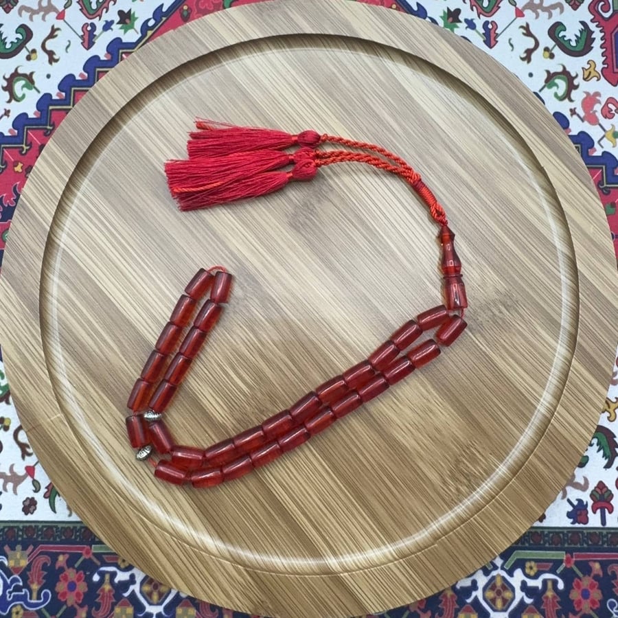 سبحة فاتوران أحمر شفاف – خراطة تركية – 33 خرزة