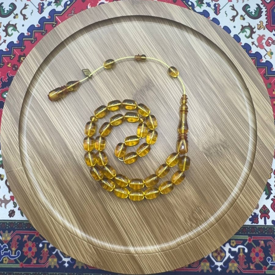 سبحة فاتوران أصفر شفاف – خراطة أوسطا تركي – 33 خرزة