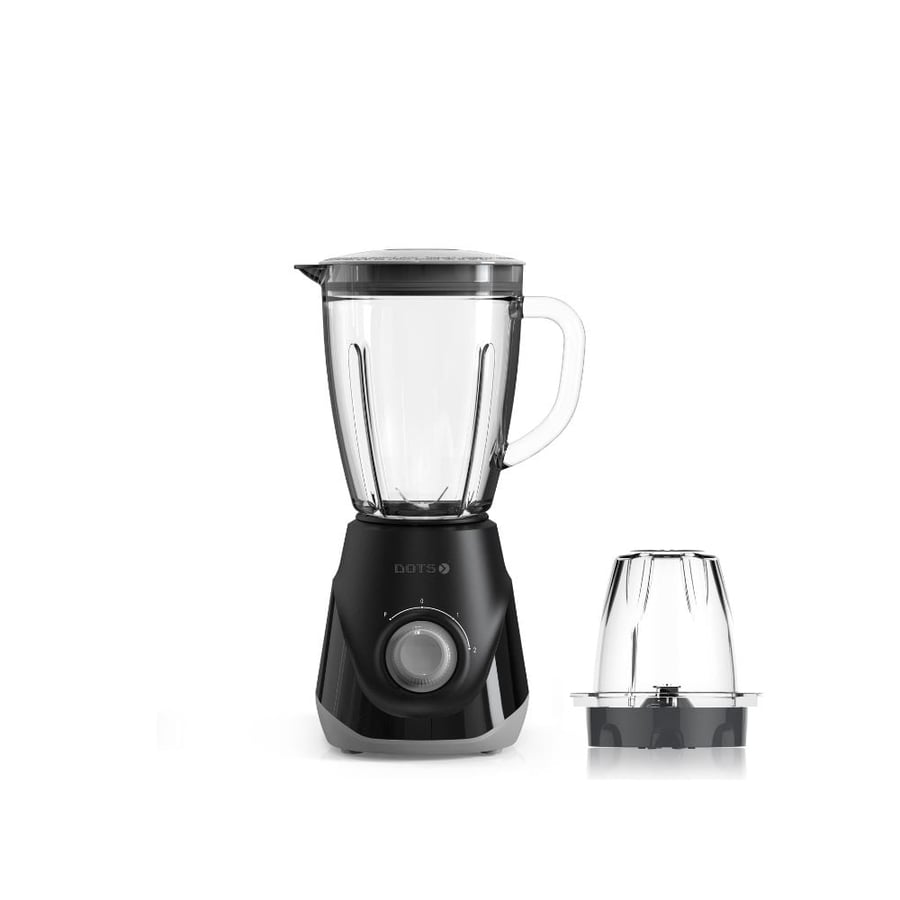 Dots Blender 2 in 1 400 Watts, Black, 1.5 Liter Glass Jug, Two Speeds + Pulse, Safety Lock with Grinder FBB1016PG