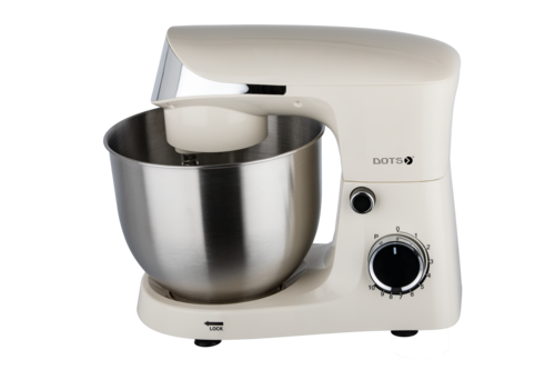 Dots Stand Mixer 5.0 Liter, Stainless Bowl, 800 Watts, 10 Speeds + Pulse, Hook, Racket, Whisk, Safety Lock, Cream Color FMS103P52
