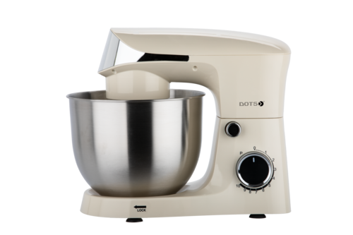 Dots Stand Mixer 5.0 Liter, Stainless Bowl, 800 Watts, 10 Speeds + Pulse, Hook, Racket, Whisk, Safety Lock, Cream Color FMS103P52