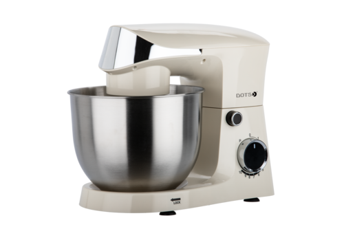 Dots Stand Mixer 5.0 Liter, Stainless Bowl, 800 Watts, 10 Speeds + Pulse, Hook, Racket, Whisk, Safety Lock, Cream Color FMS103P52
