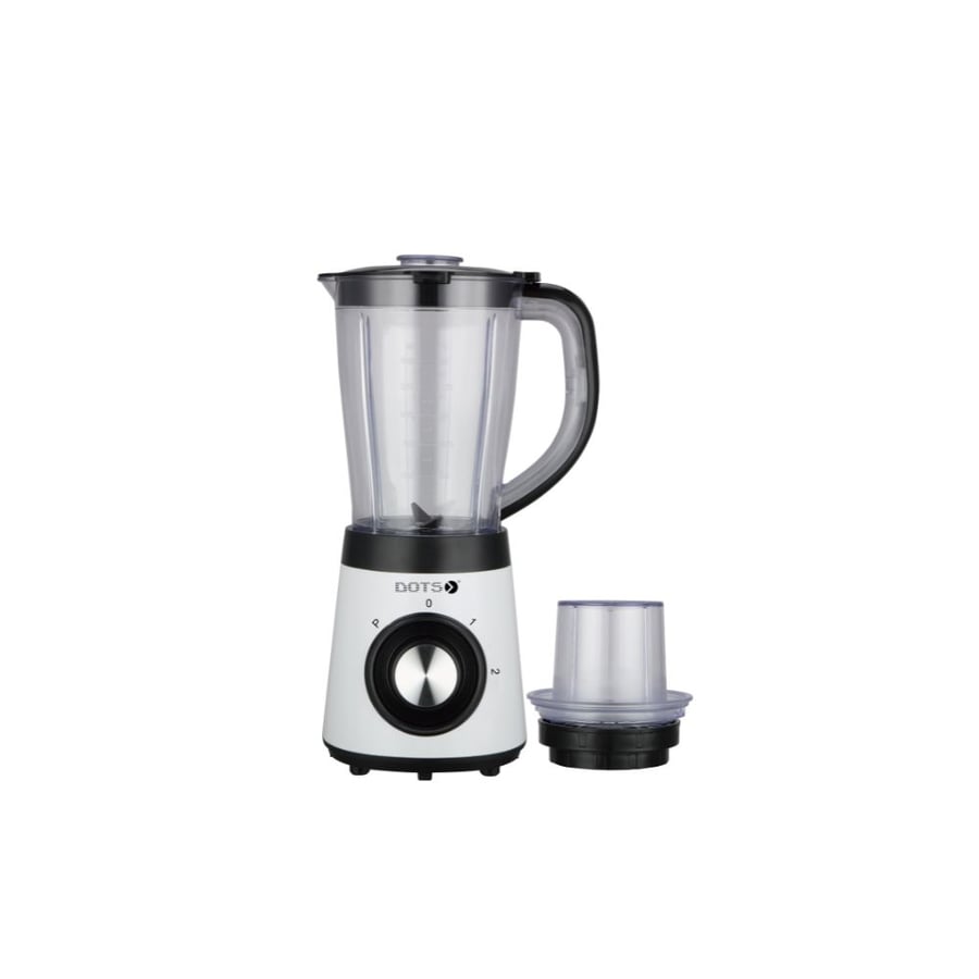 Dots Blender 2 in 1 500 Watts, White, Plastic Jug 1.5 Liter, 2 Speeds + Pulse, Safety Lock with Grinder FBB1019PP