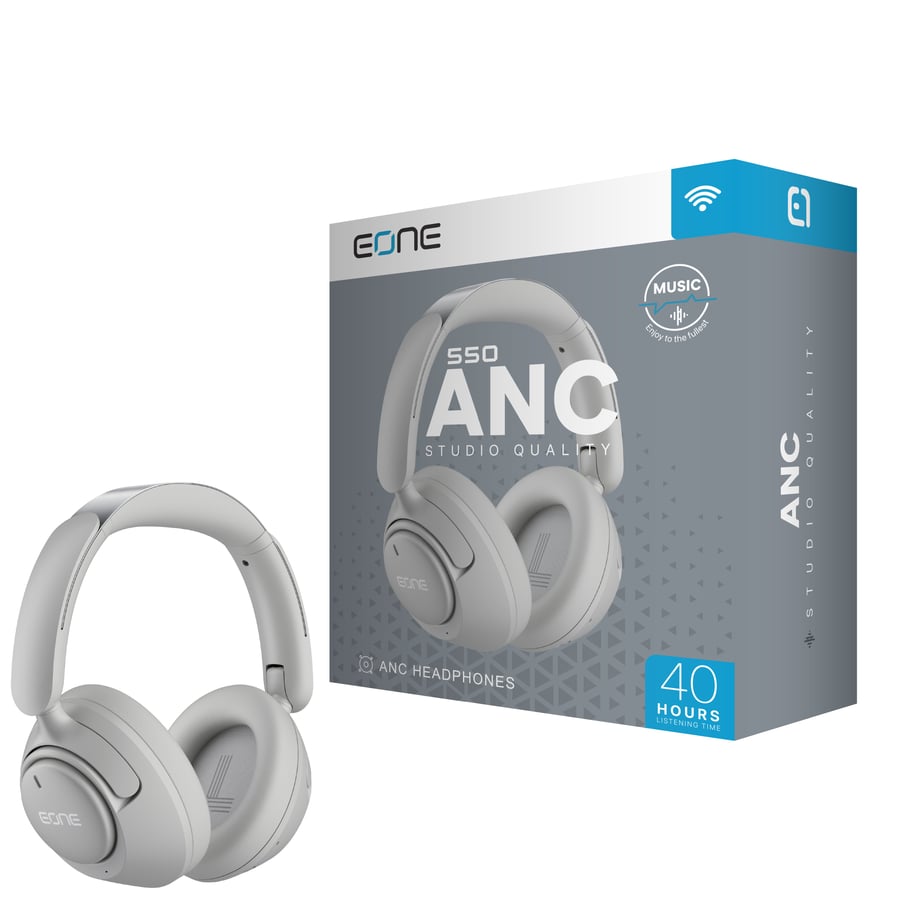إي ون EONE 550 سماعة رأس بلوتوث بتقنية ANC عزل ضوضاء ونقاء استوديو تدوم حتى 40 ساعة - أبيض