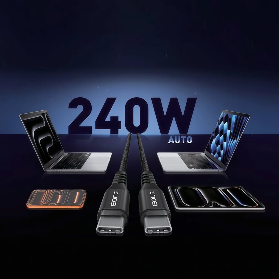 إي ون Force كيبل شحن مضفّر تايب سي إلى تايب سي 240 واط 1.2 متر معتمد MFi