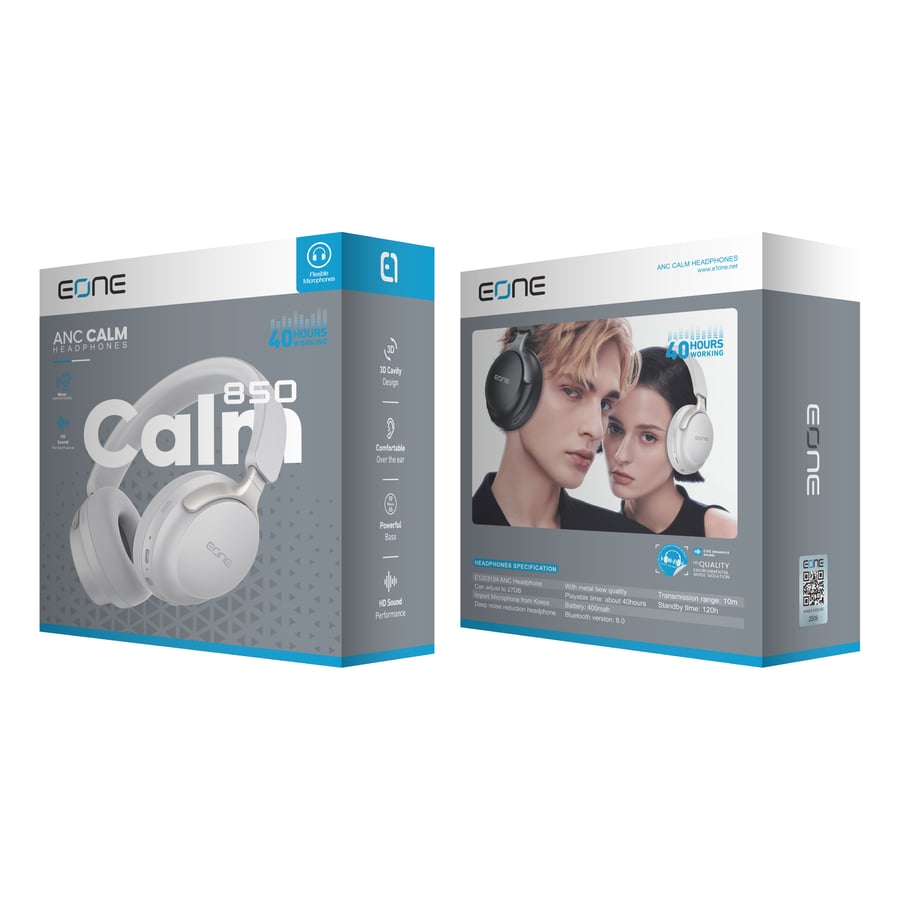 EONE EONE CALM 850 ANC Bluetooth Headset Noise Isolation & Studio Clarity Up to 40 Hours - White