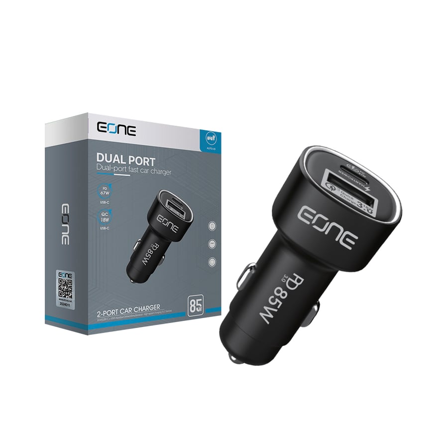إي ون EONE شاحن سيارة بقوة 85 واط - منفذين (USB + Type-C) بتقنية PD & QC - أسود