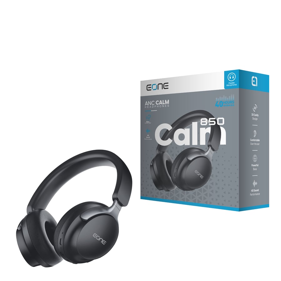 إي ون EONE CALM 850 سماعة رأس بلوتوث بتقنية ANC عزل ضوضاء ونقاء استوديو تدوم حتى 40 ساعة - أسود