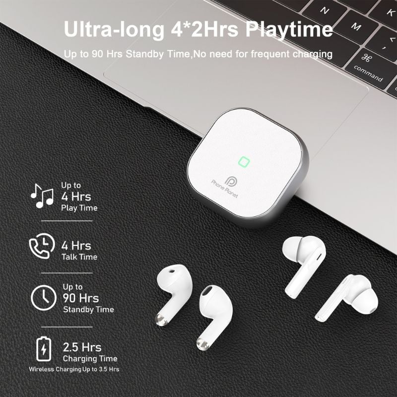 PhonePlanet 2-in-1 Bluetooth Wireless Earbuds - White