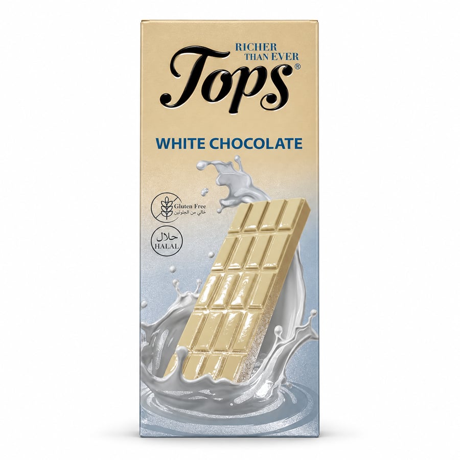 توبس شوكولاته بيضاء وحليب 100 جرام - Tops White & Milk Chocolate 100g