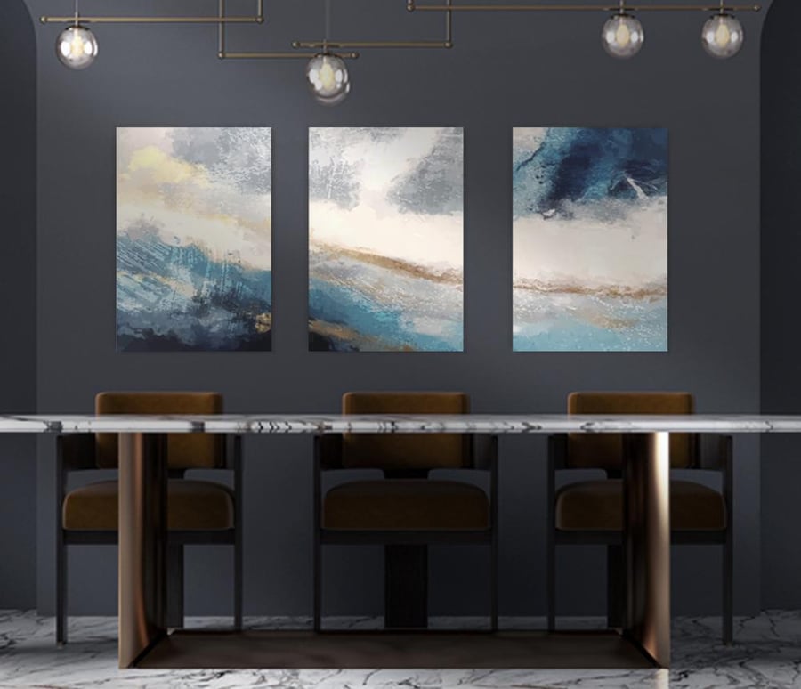 لوحة جدارية ثلاثية مودرن - تموجات الفيروز