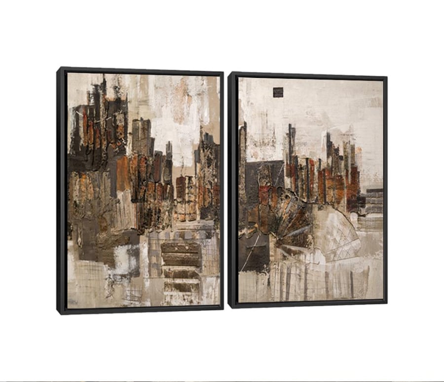 لوحات ثنائية تجريدية "مدينة الملمس الترابي" (Set of 2)