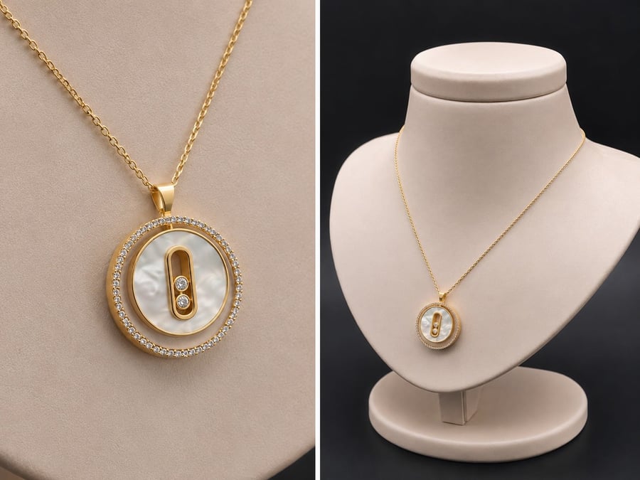 Gold necklace decorated with mother of pearl