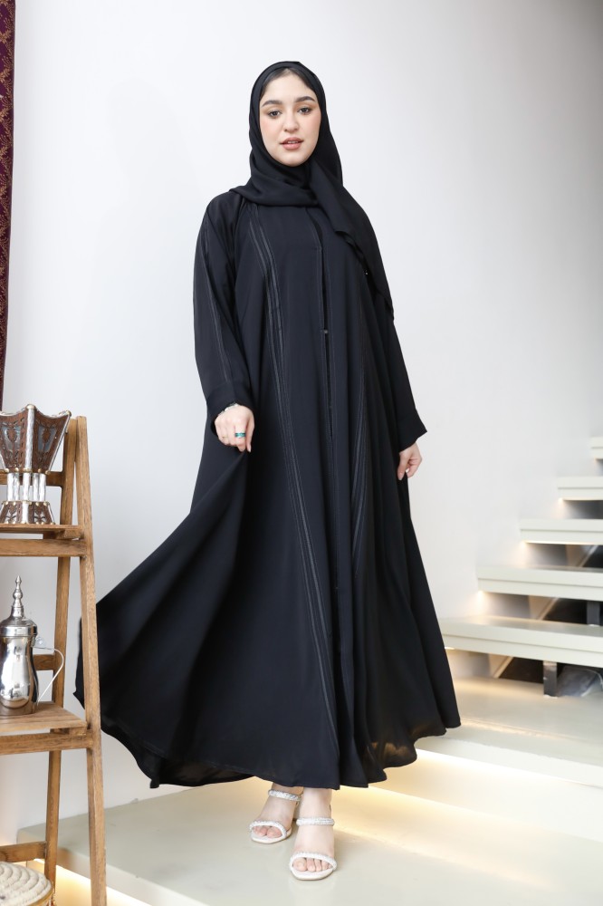 0080عبايه سوبر ندا كلوش بخطوط طولي