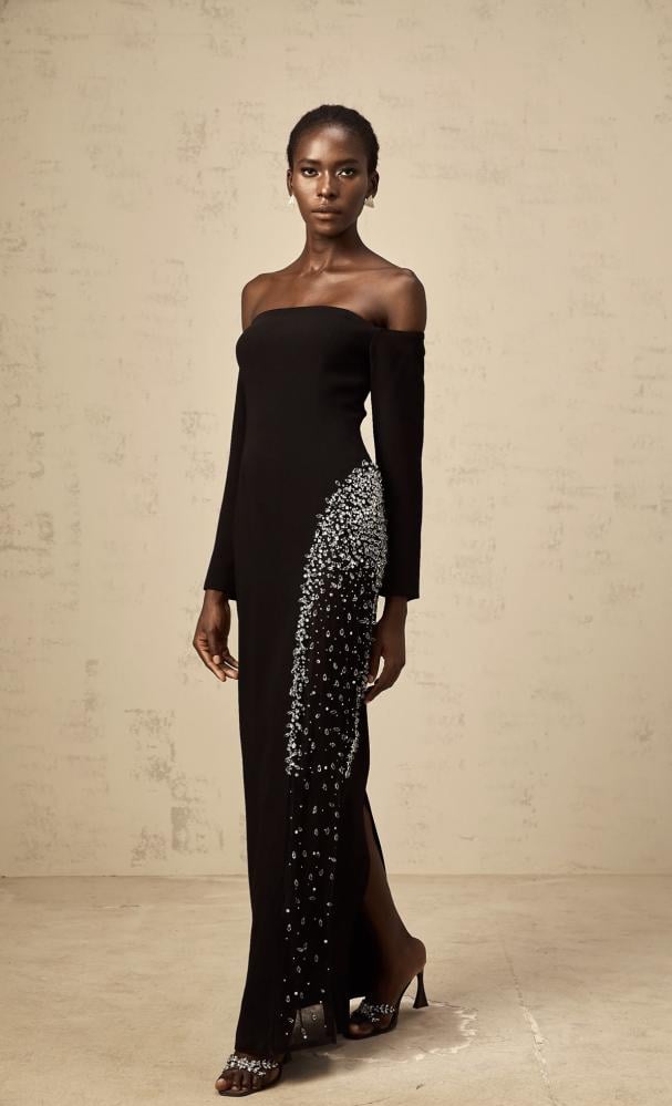 black mesh-panel embellished maxi dress