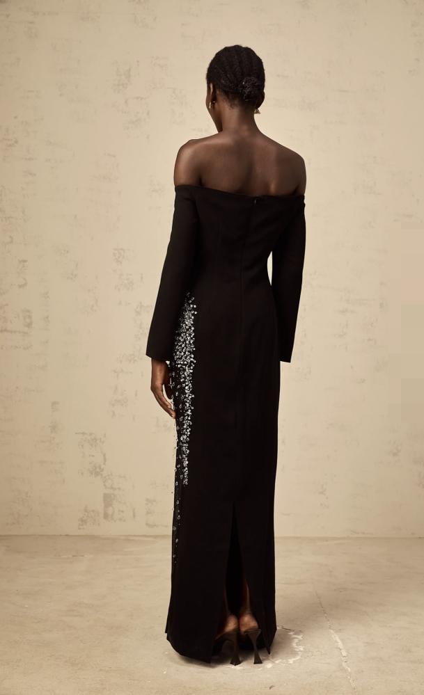 black mesh-panel embellished maxi dress