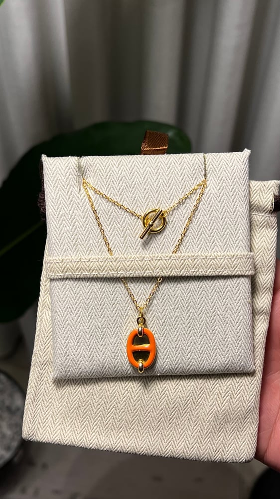 سلسال + حلق hermes ذهبي - برتقالي